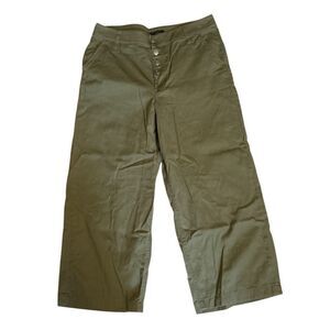 J.Crew Womens Olive Green Wide-Leg Button-Fly Pants Size 10